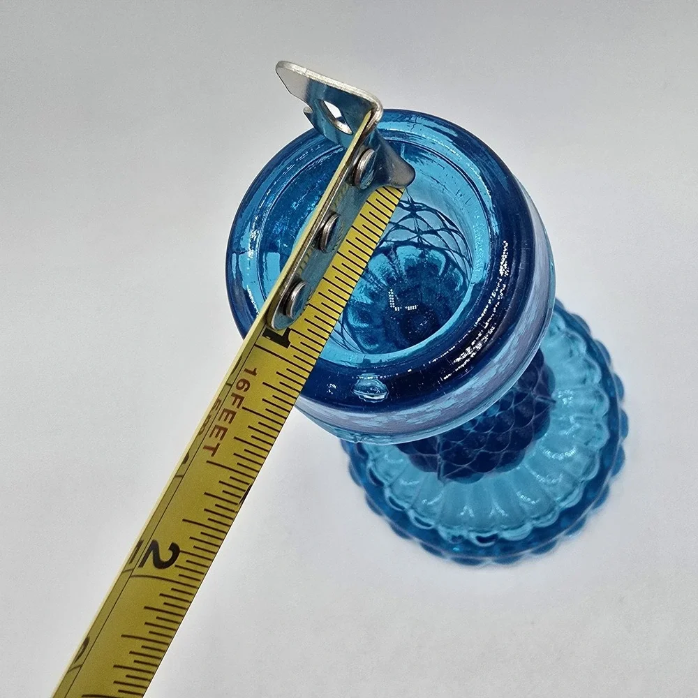 Blue Diamond Point Cut Taper Candle Holder Hobnail Vtg Cottagecore